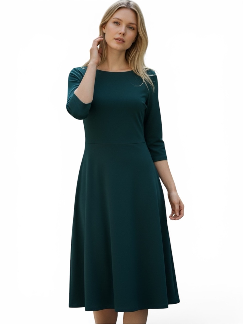 NWT Classic Forest Green Long Sleeve A-Line Dress US14